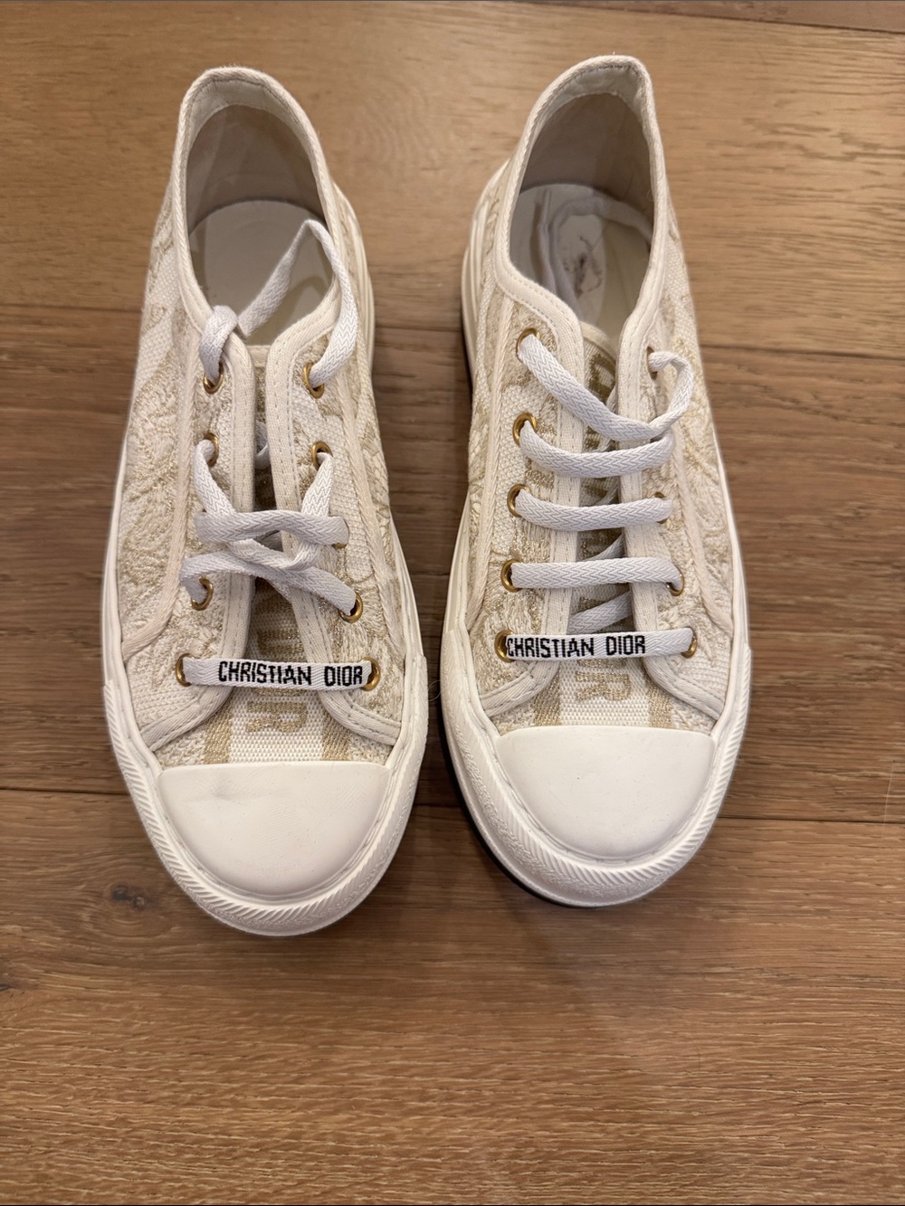 Christian Dior WALK’N’DIOR  white + gold embroidered platform sneakers 37